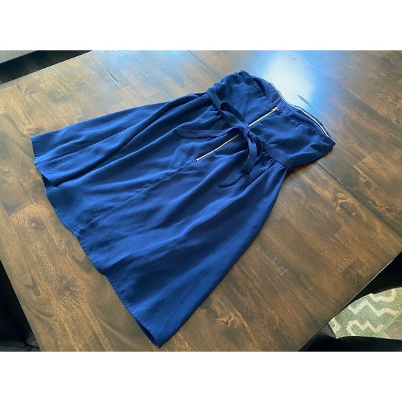 NEW W/TAGS Apricot Lane Ya Los Angeles Blue Chiffon Strapless Mini Tie Dress L - Picture 4 of 12